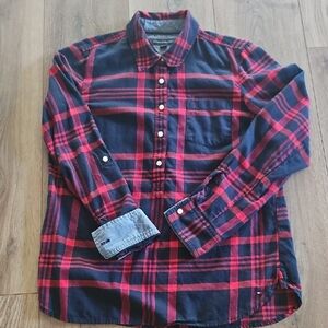 Tommy Hilfiger Women's Red and Blue Plaid Shirt